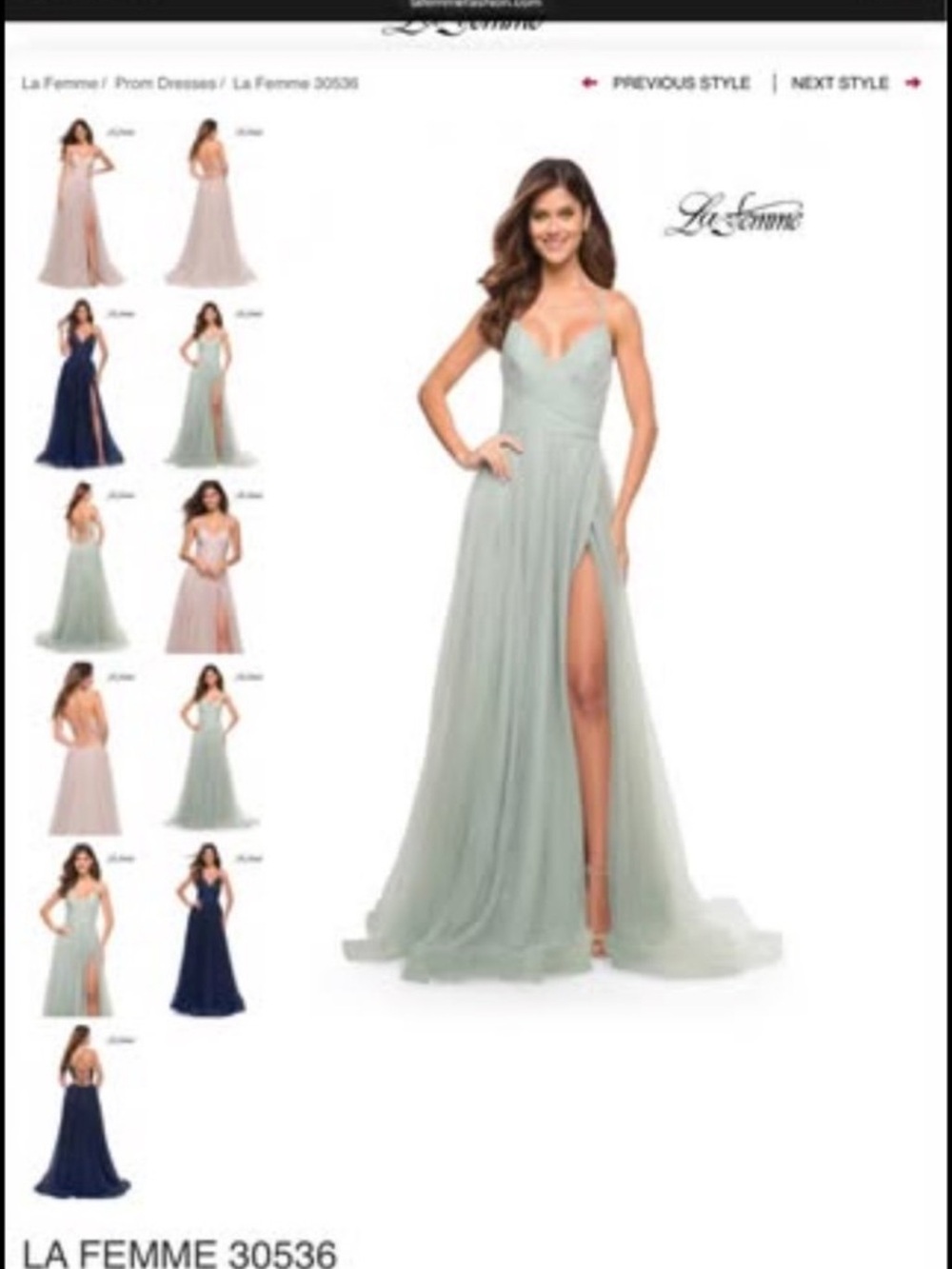 La Femme Sage Green Spaghetti Strap Chiffon Gown with Thigh Slit